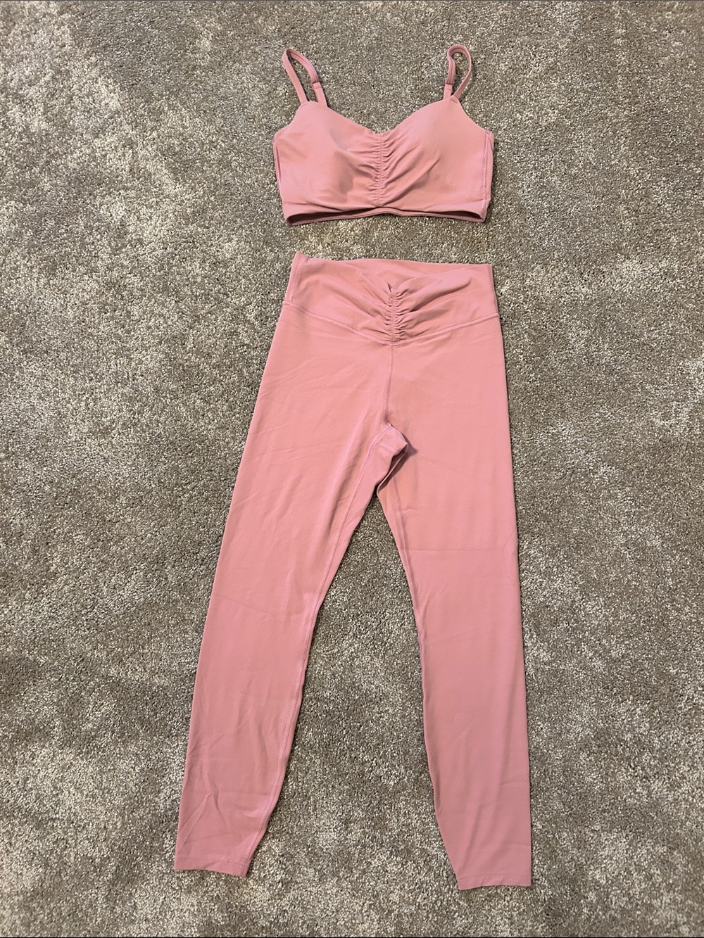 all in motion Mauve Pink Ruched Seamless Bralette & Leggings Set
